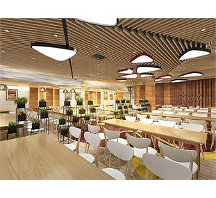 سقف پوش و دیوار پوش لوور آلومینیومی رستوران شرکت هواوی چین واقع در سعادت آبادتهران